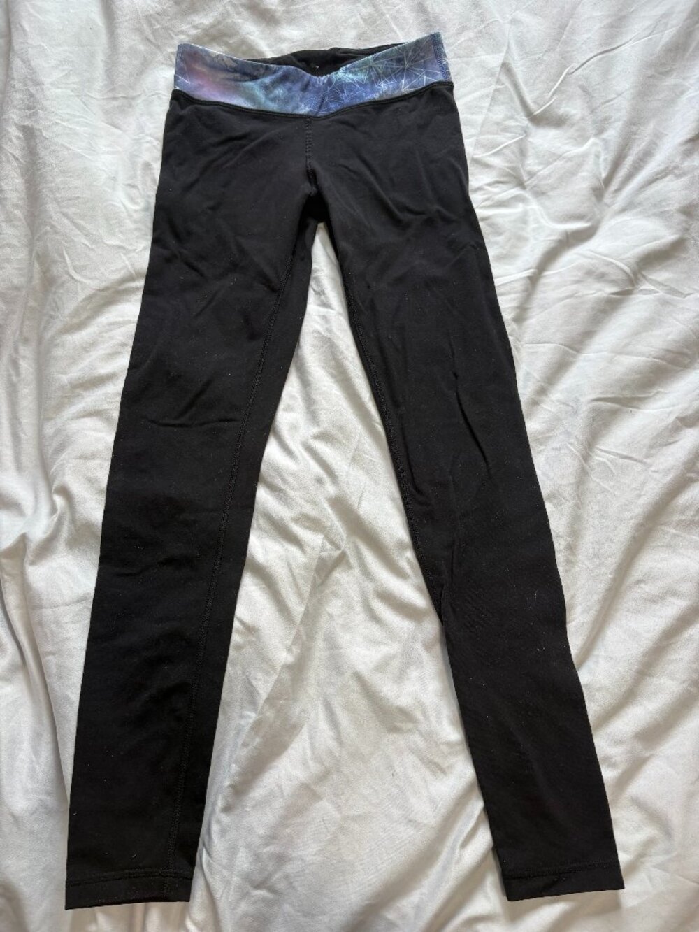 Ivivva Black Leggings with Galaxy Print Waistband - size 12